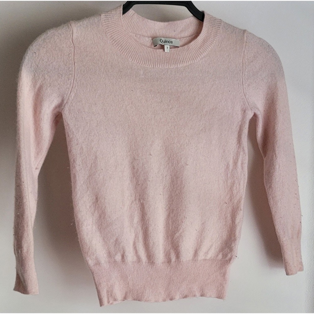 Quince 100% Cashmere Pullover Girls Sweater Size 7 Pink Solid Long Sleeve Knit